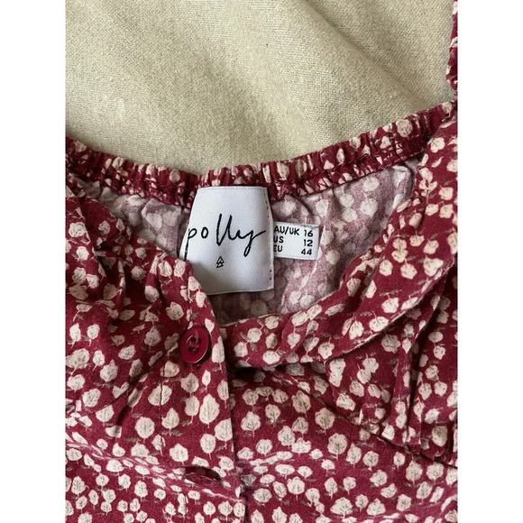 Princess Polly Red Floral‎ Laura Crop Top Button Up Puff Sleeve Shirt - Picture 3 of 7